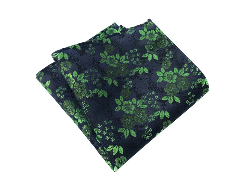 Secdtie Men's Green Black 100% Silk Bow Tie Pocket Square Set Cravat Woven Jacquard Casual Spring Neckties - Image 3